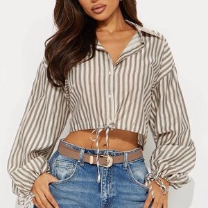 Striped Cropped Button up Shirt